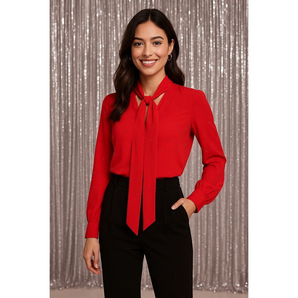 New Ted Baker Red Sparkle Rhinestone Holiday Blouse Size 0 (US XS) $225